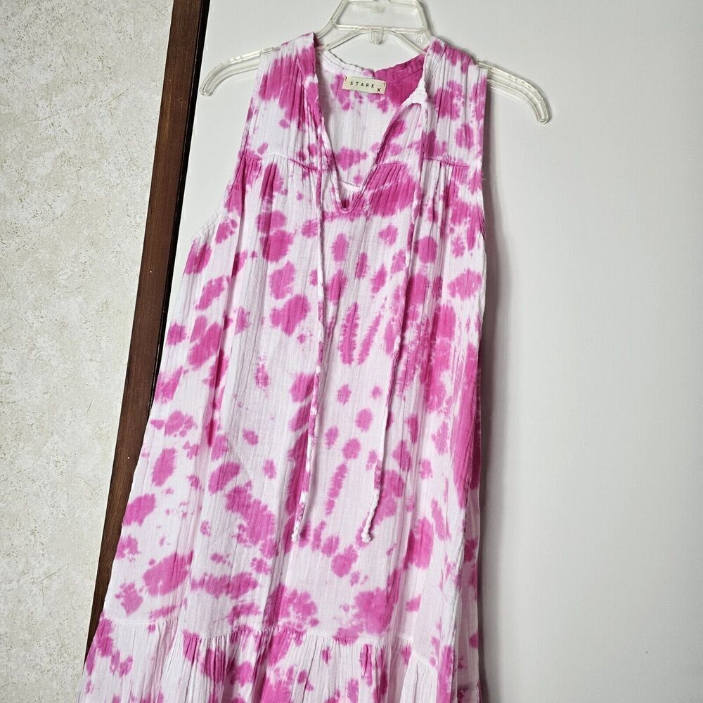 STARK X Women’s Pink & White Tie Dye Sleeveless Gauze Layered Maxi Dress Size M - Picture 5 of 8